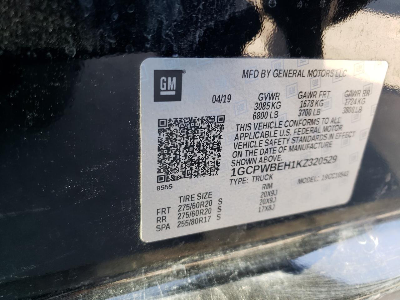 Photo 10 from auction – 2019 CHEVROLET SILVERADO with VIN 1GCPWBEH1KZ320529