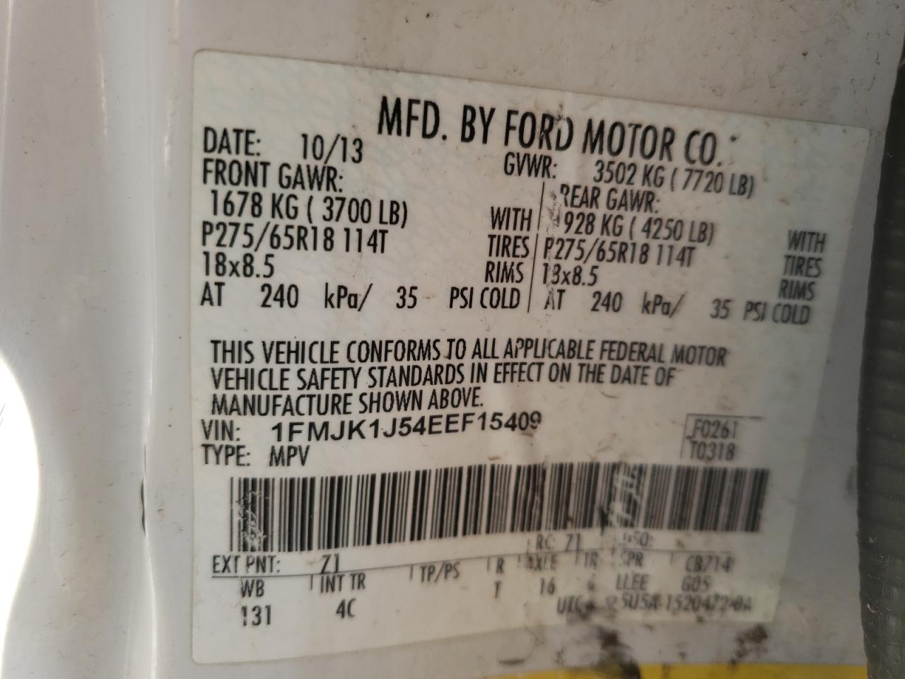 Photo 10 from auction – 2014 FORD EXPEDITION with VIN 1FMJK1J54EEF15409