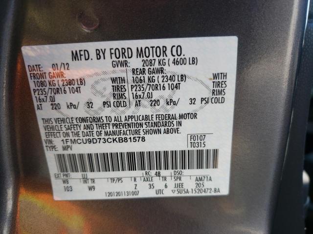 Photo 10 from auction – 2012 FORD ESCAPE XLT with VIN 1FMCU9D73CKB81578