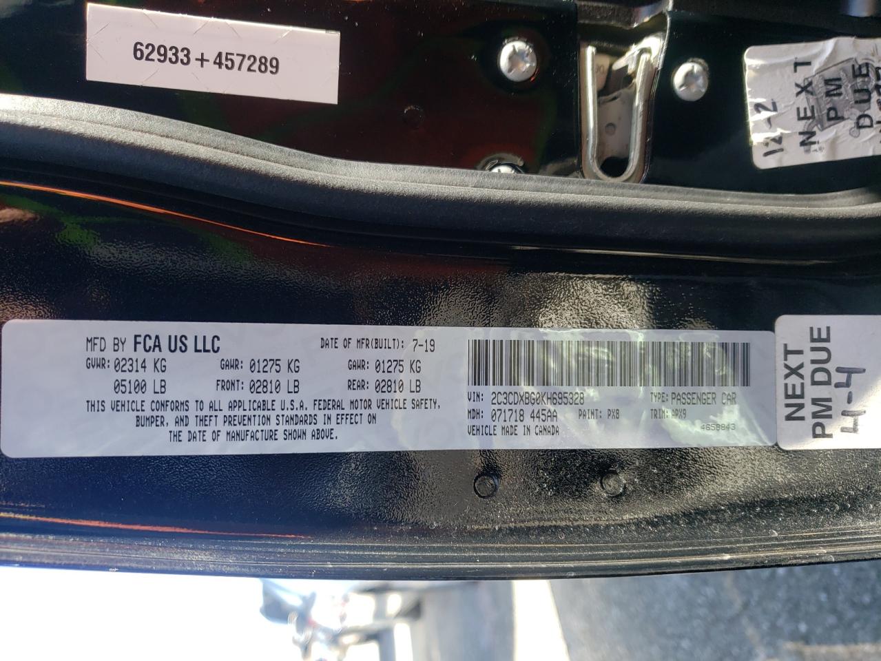 Photo 10 from auction – 2019 DODGE CHARGER SX with VIN 2C3CDXBG0KH695328