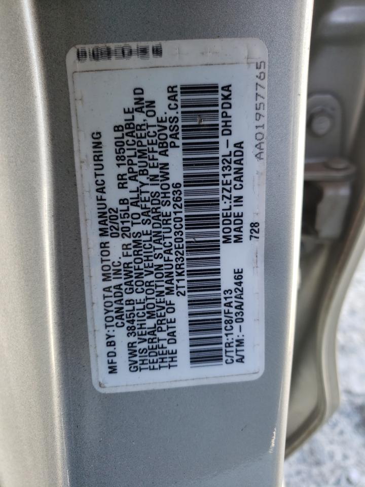 Photo 10 from auction – 2003 TOYOTA COROLLA MA with VIN 2T1KR32E03C012636