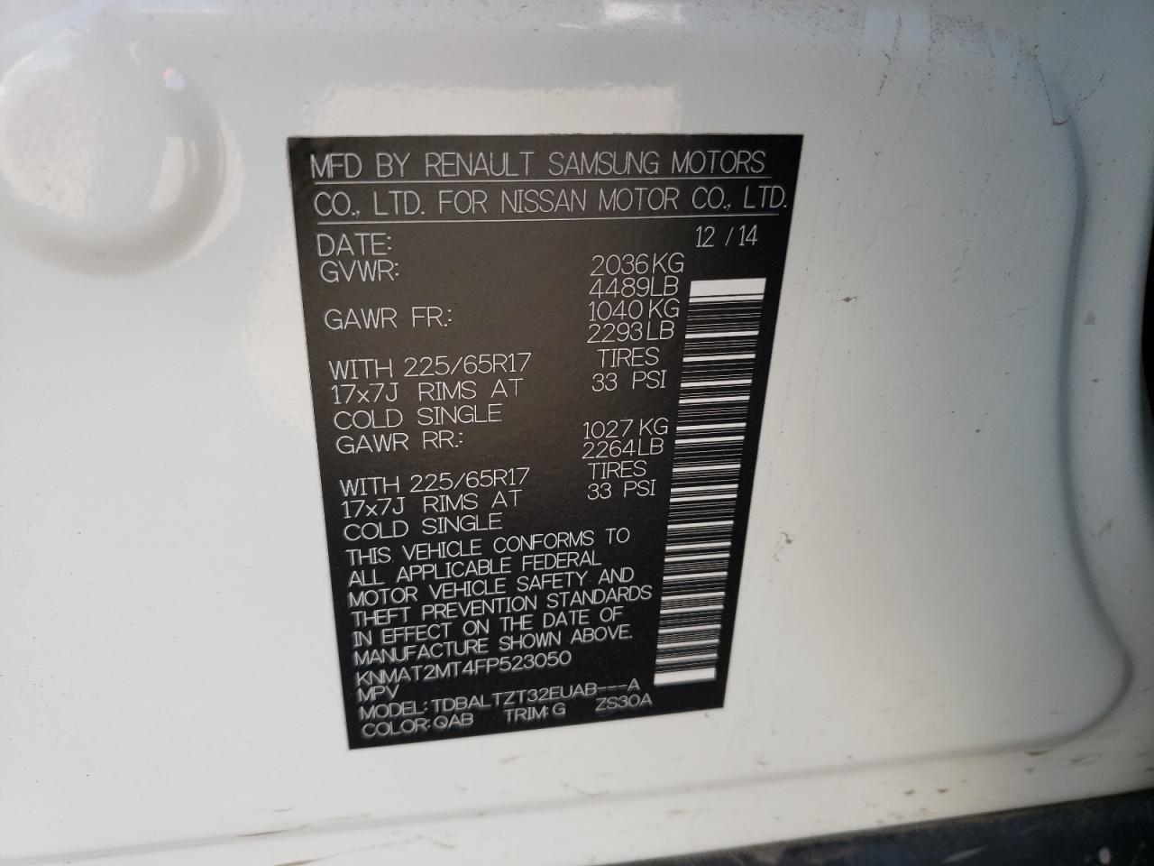 Photo 10 from auction – 2015 NISSAN ROGUE S with VIN KNMAT2MT4FP523050