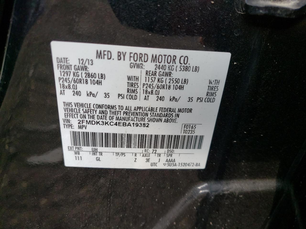 Photo 10 from auction – 2014 FORD EDGE LIMIT with VIN 2FMDK3KC4EBA19382