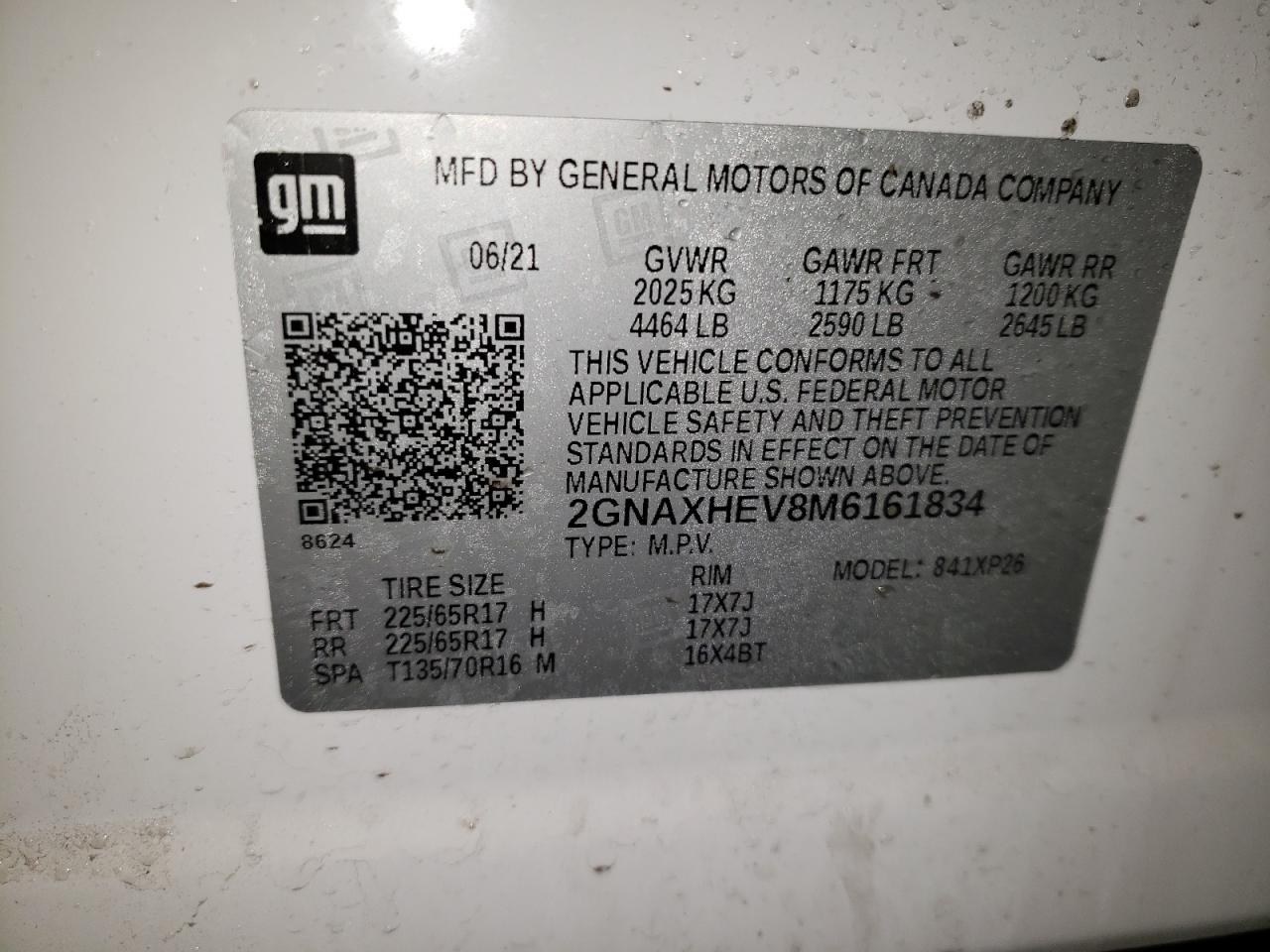 Photo 10 from auction – 2021 CHEVROLET EQUINOX LS with VIN 2GNAXHEV8M6161834