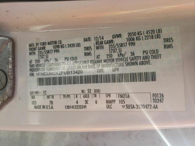 Photo 10 from auction – 2015 FORD ESCAPE SE with VIN 1FMCU0GX2FUB13420