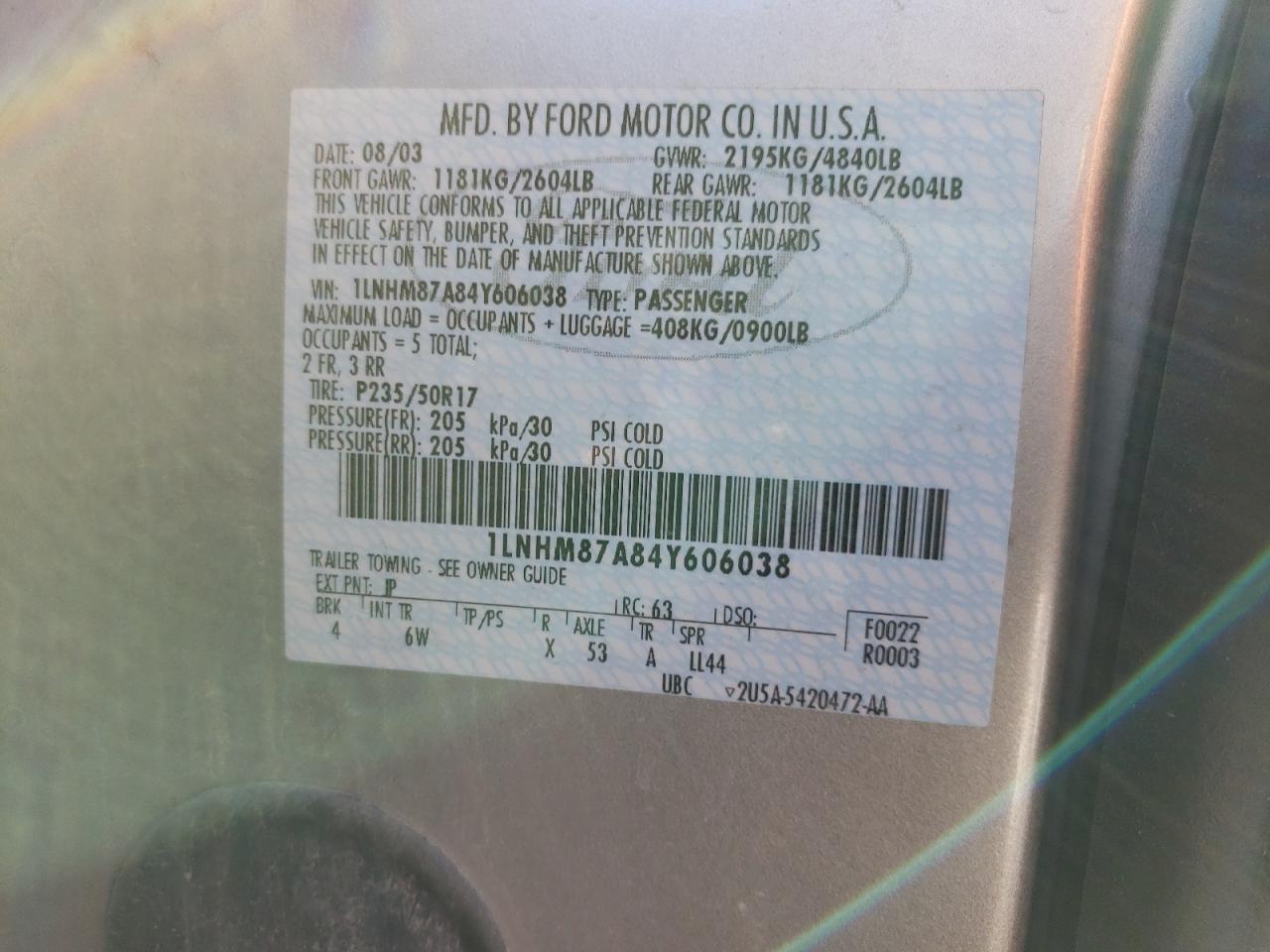 Photo 10 from auction – 2004 LINCOLN LS with VIN 1LNHM87A84Y606038