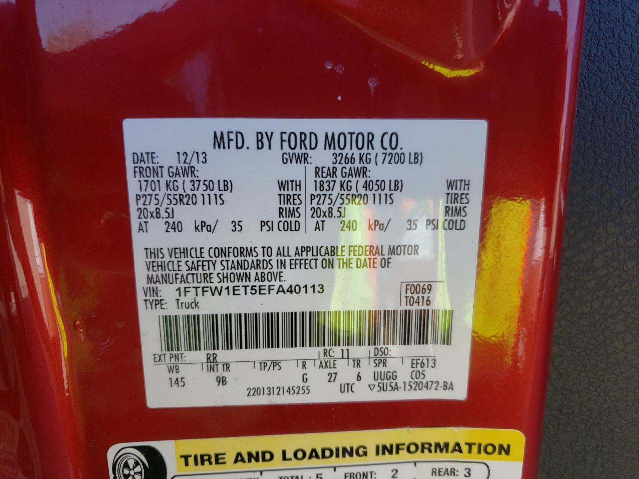 Photo 10 from auction – 2014 FORD F150 SUPER with VIN 1FTFW1ET5EFA40113