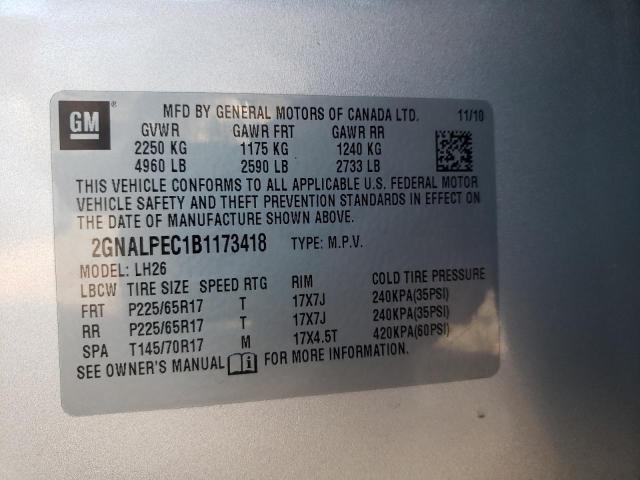 Photo 10 from auction – 2011 CHEVROLET EQUINOX LT with VIN 2GNALPEC1B1173418