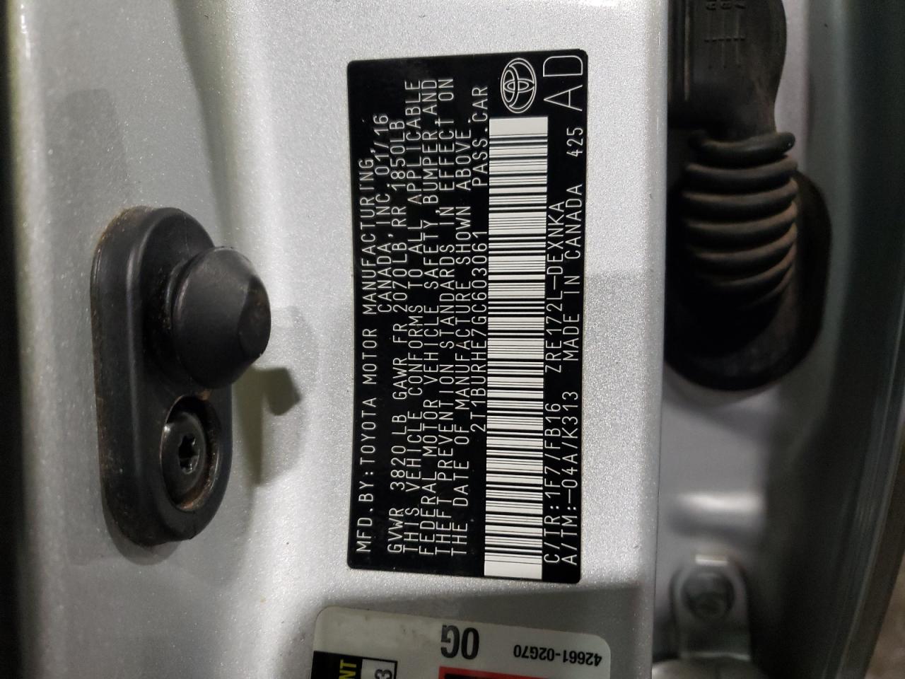 Photo 10 from auction – 2016 TOYOTA COROLLA L with VIN 2T1BURHE7GC603061