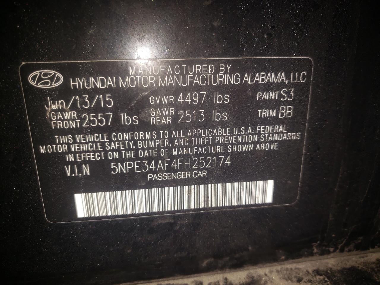 Photo 10 from auction – 2015 HYUNDAI SONATA SPO with VIN 5NPE34AF4FH252174