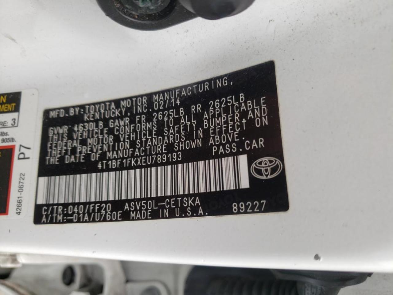 Photo 10 from auction – 2014 TOYOTA CAMRY L with VIN 4T1BF1FKXEU789193