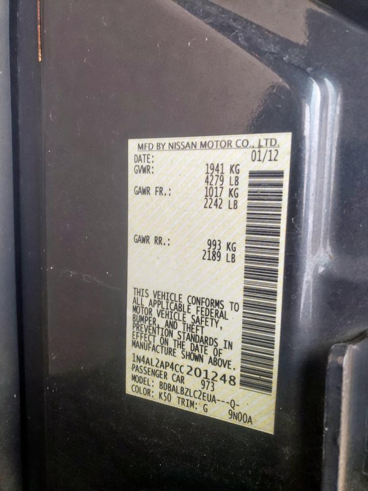 Photo 10 from auction – 2012 NISSAN ALTIMA BAS with VIN 1N4AL2AP4CC201248