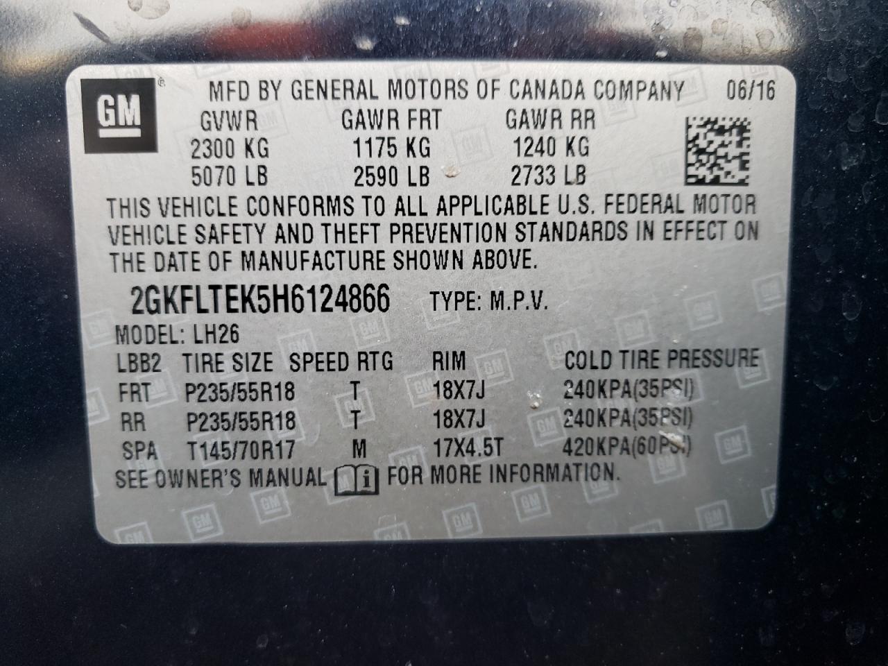 Photo 10 from auction – 2017 GMC TERRAIN SL with VIN 2GKFLTEK5H6124866