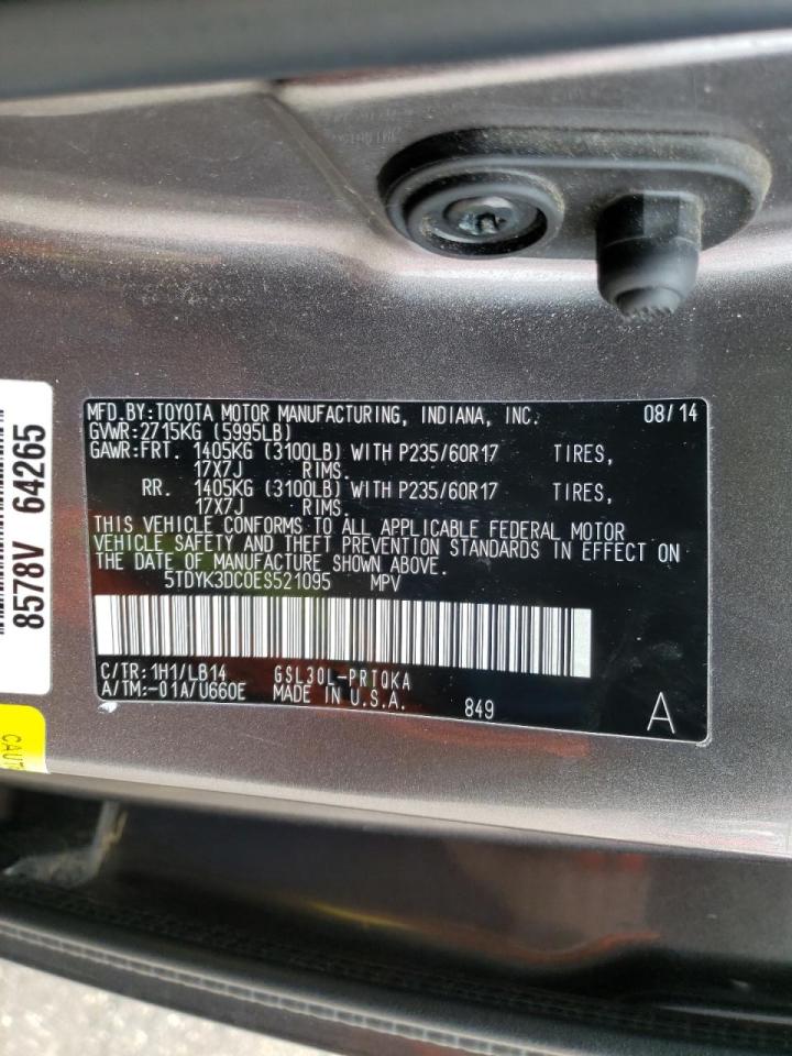 Photo 10 from auction – 2014 TOYOTA SIENNA XLE with VIN 5TDYK3DC0ES521095