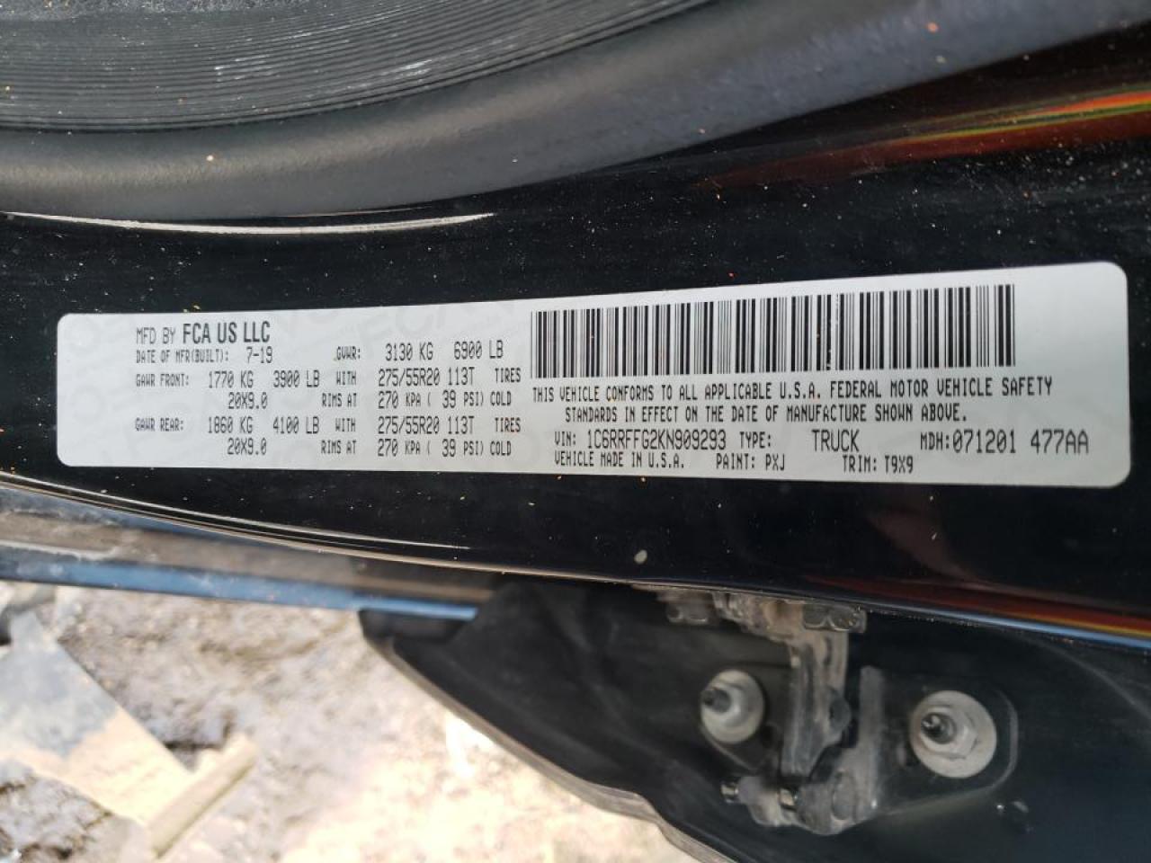 Photo 10 from auction – 2019 RAM 1500 BIG H with VIN 1C6RRFFG2KN909293