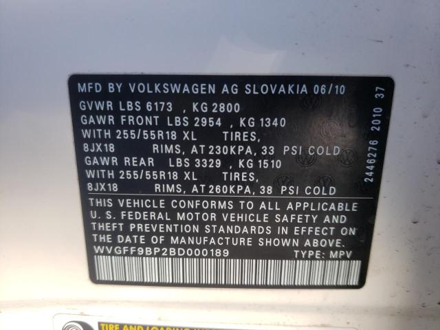 Photo 10 from auction – 2011 VOLKSWAGEN TOUAREG V6 with VIN WVGFF9BP2BD000189