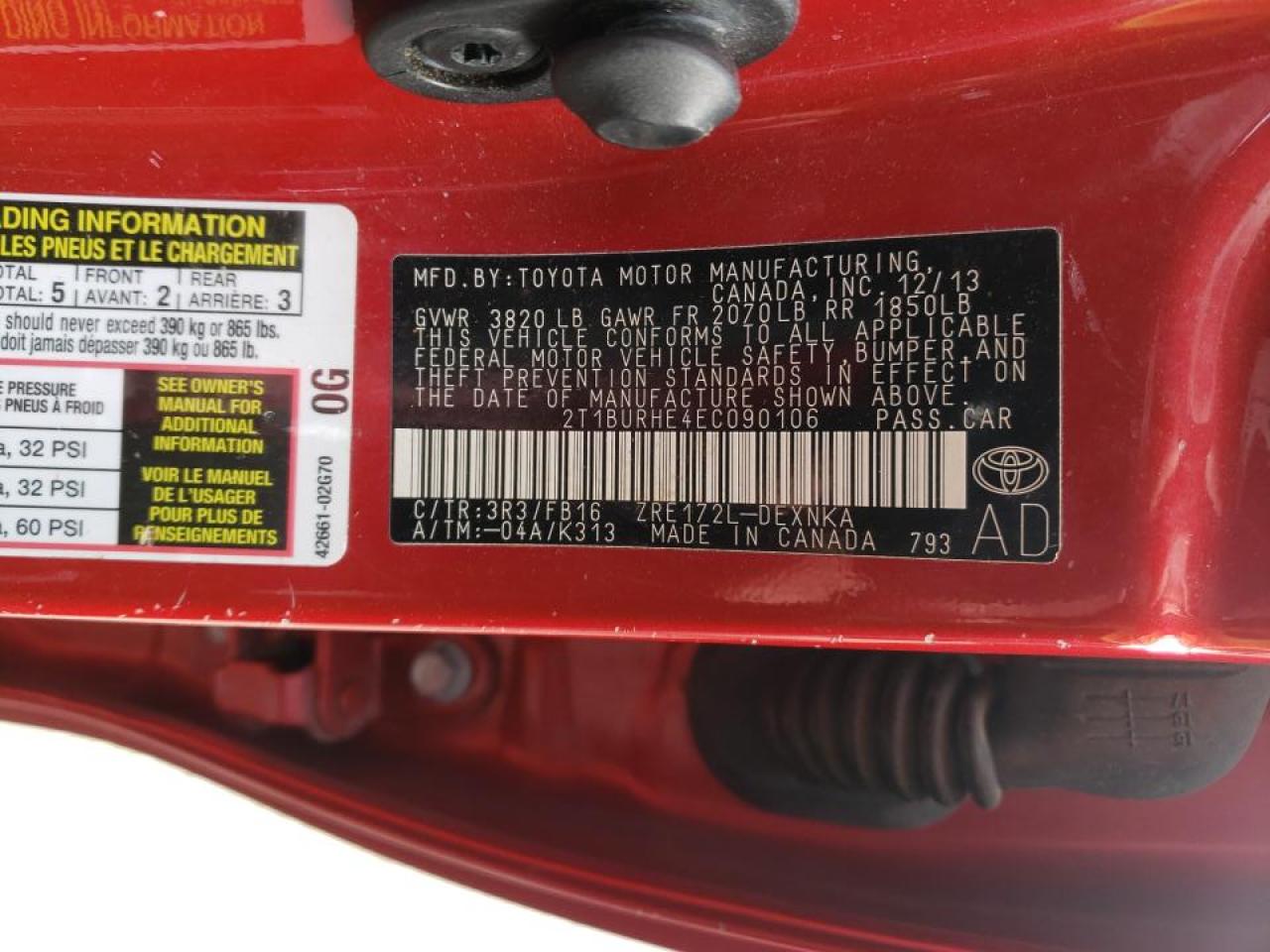 صورة رقم 10 من المزاد - 2014 TOYOTA COROLLA L مع VIN 2T1BURHE4EC090106