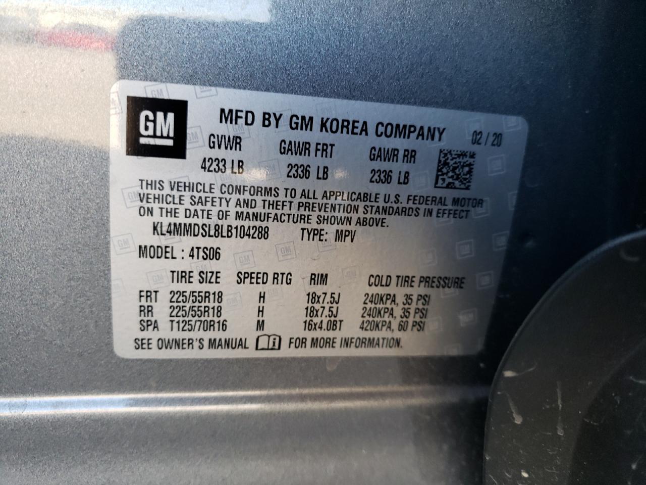 Photo 10 from auction – 2020 BUICK ENCORE GX with VIN KL4MMDSL8LB104288
