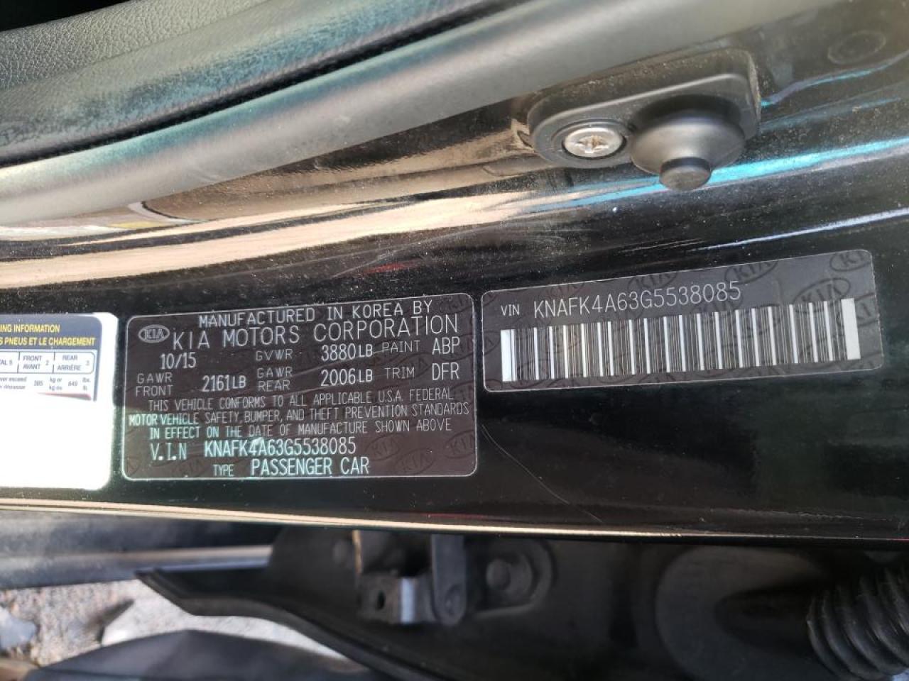 Photo 10 from auction – 2016 KIA FORTE LX with VIN KNAFK4A63G5538085