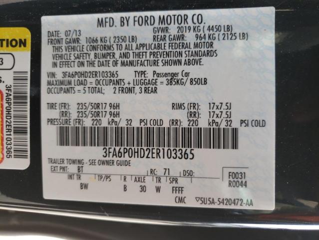 Photo 10 from auction – 2014 FORD FUSION SE with VIN 3FA6P0HD2ER103365