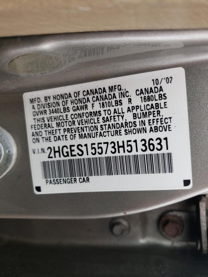 Photo 10 from auction – 2003 HONDA CIVIC LX with VIN 2HGES15573H513631