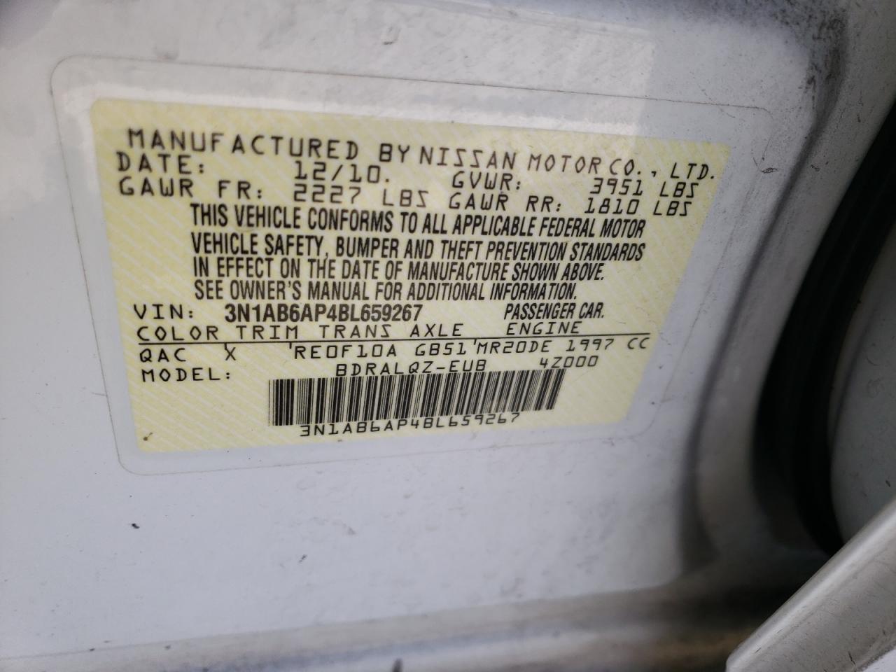 Photo 10 from auction – 2011 NISSAN SENTRA 2.0 with VIN 3N1AB6AP4BL659267