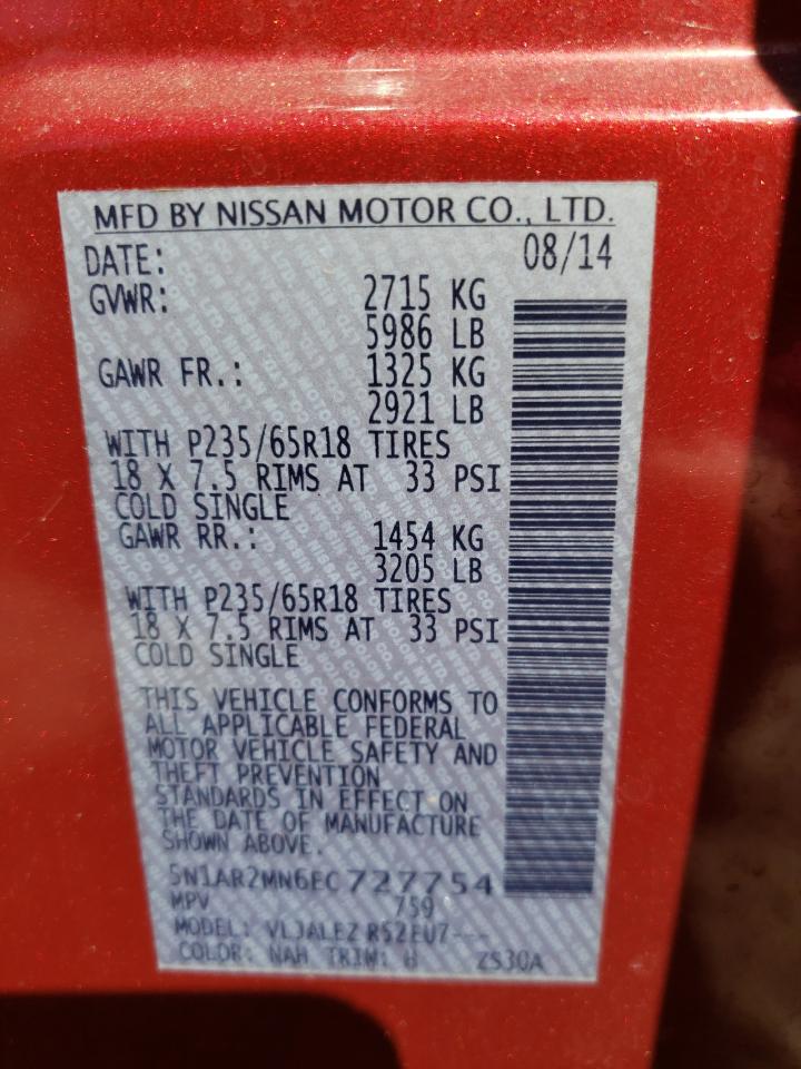 Photo 10 from auction – 2014 NISSAN PATHFINDER with VIN 5N1AR2MN6EC727754