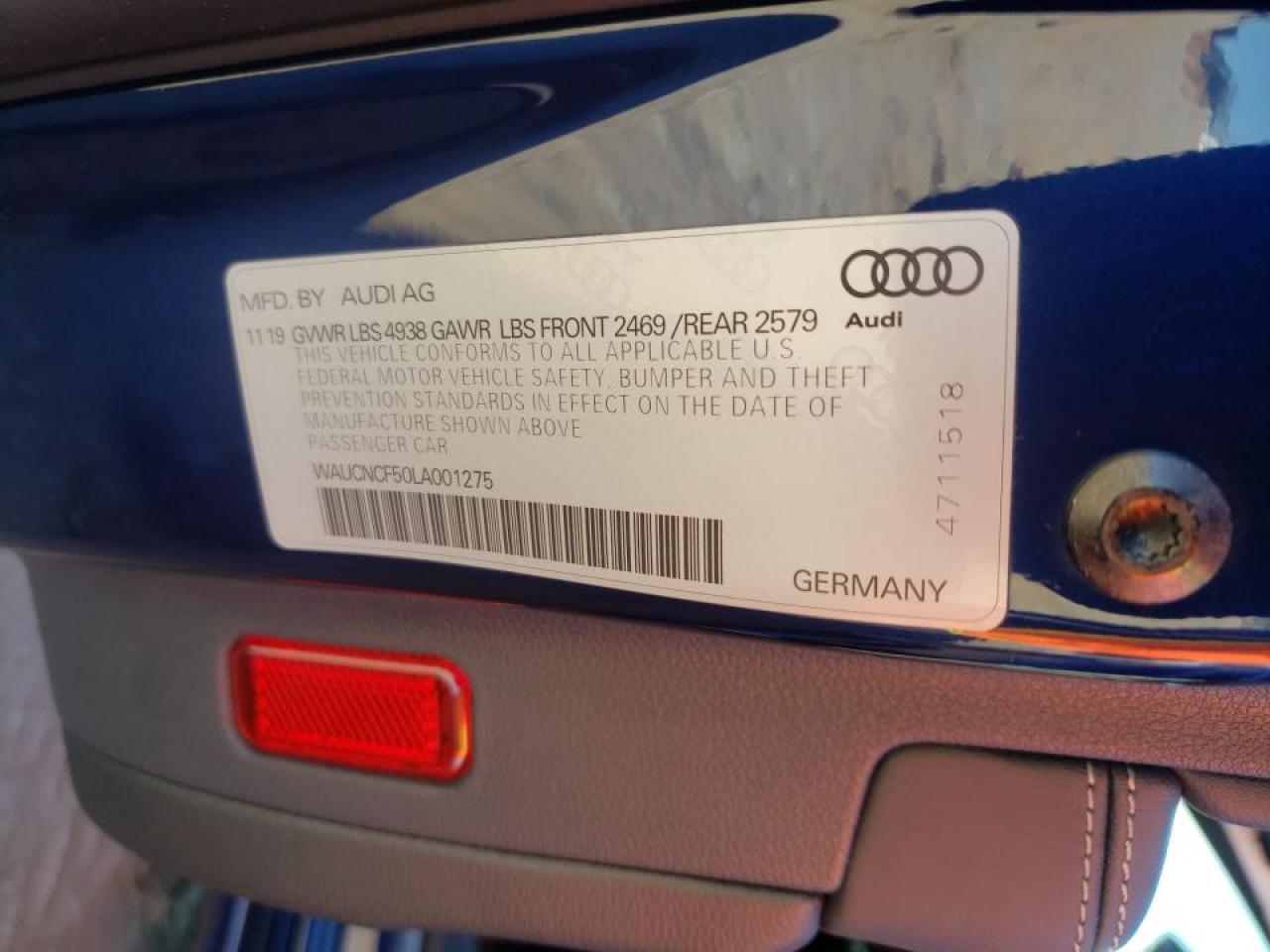 Photo 10 from auction – 2020 AUDI A5 PREMIUM with VIN WAUCNCF50LA001275