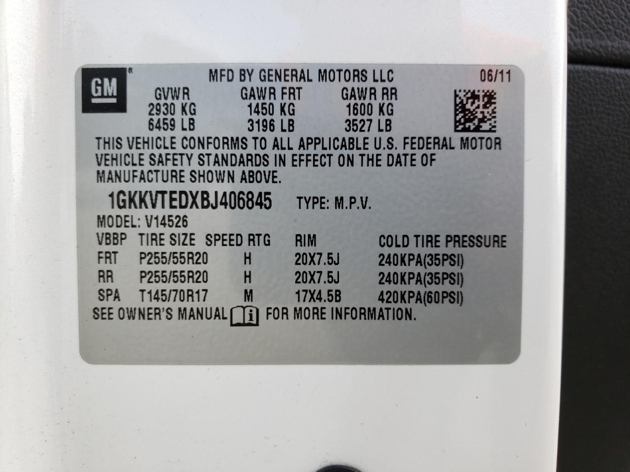 Photo 10 from auction – 2011 GMC ACADIA DEN with VIN 1GKKVTEDXBJ406845