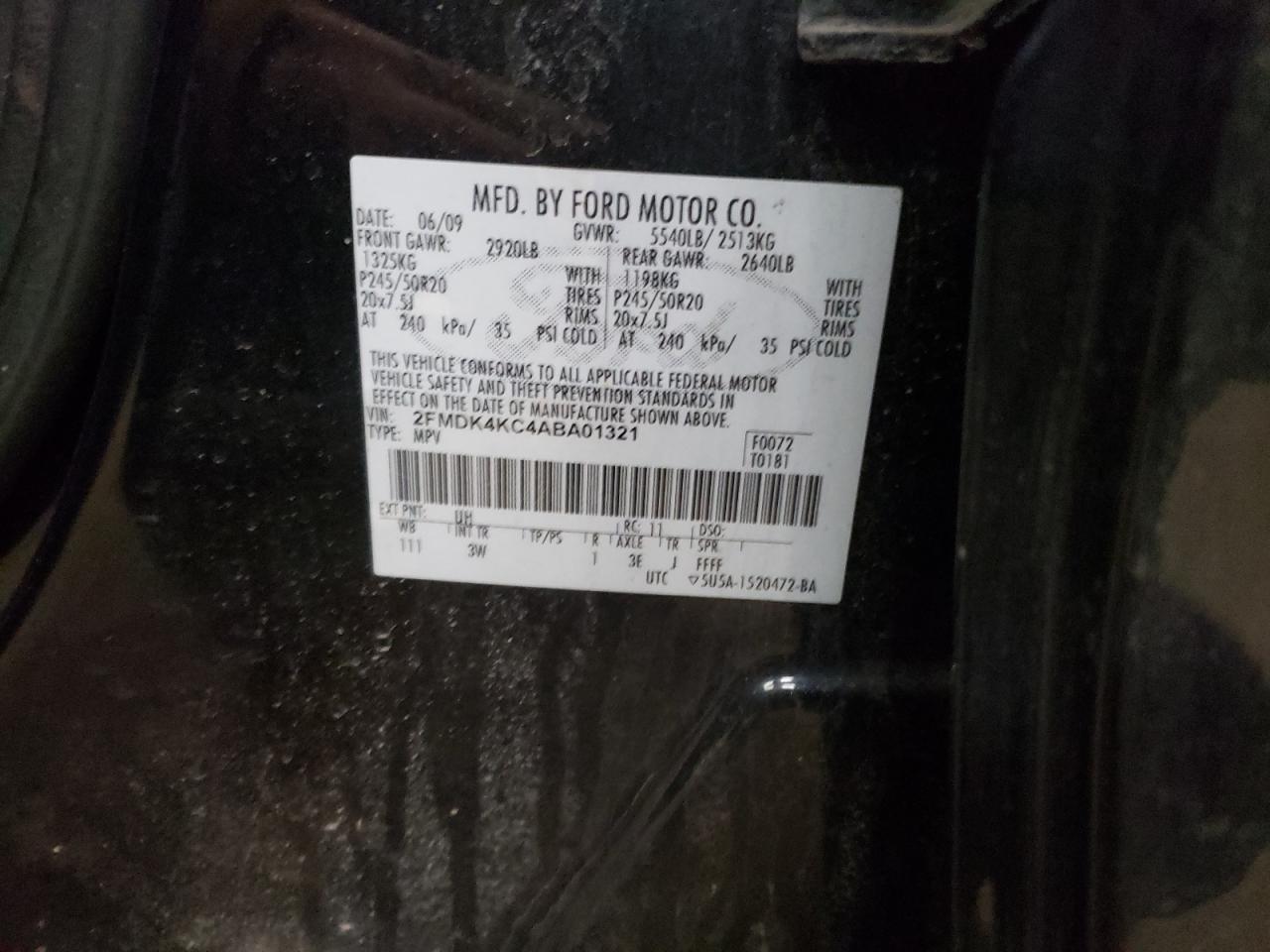 Photo 10 from auction – 2010 FORD EDGE LIMIT with VIN 2FMDK4KC4ABA01321