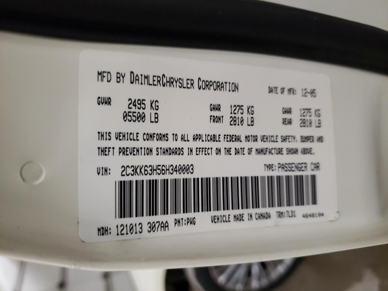 Photo 10 from auction – 2006 CHRYSLER 300C with VIN 2C3KK63H56H340003