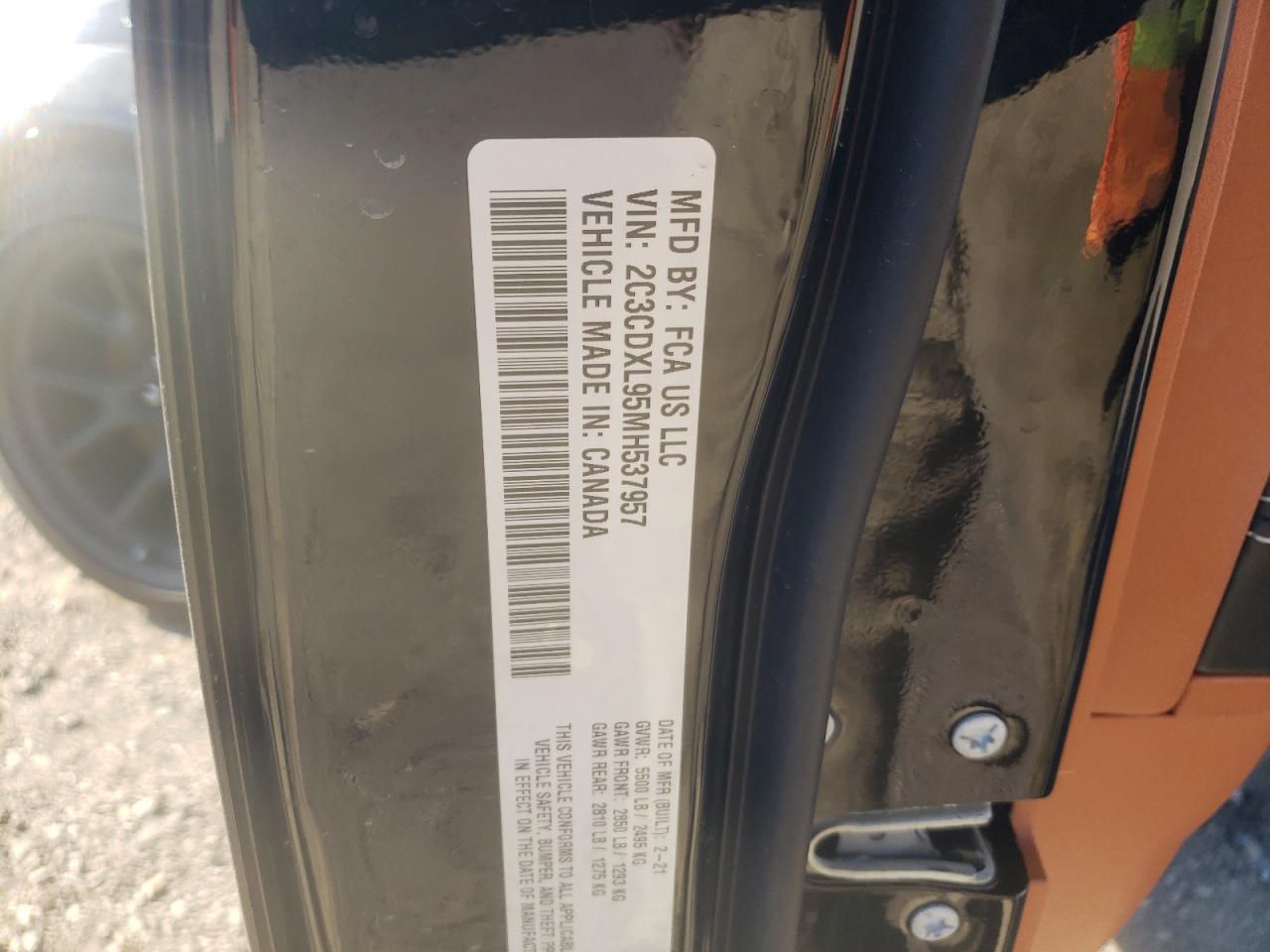 Photo 10 from auction – 2021 DODGE CHARGER SR with VIN 2C3CDXL95MH537957