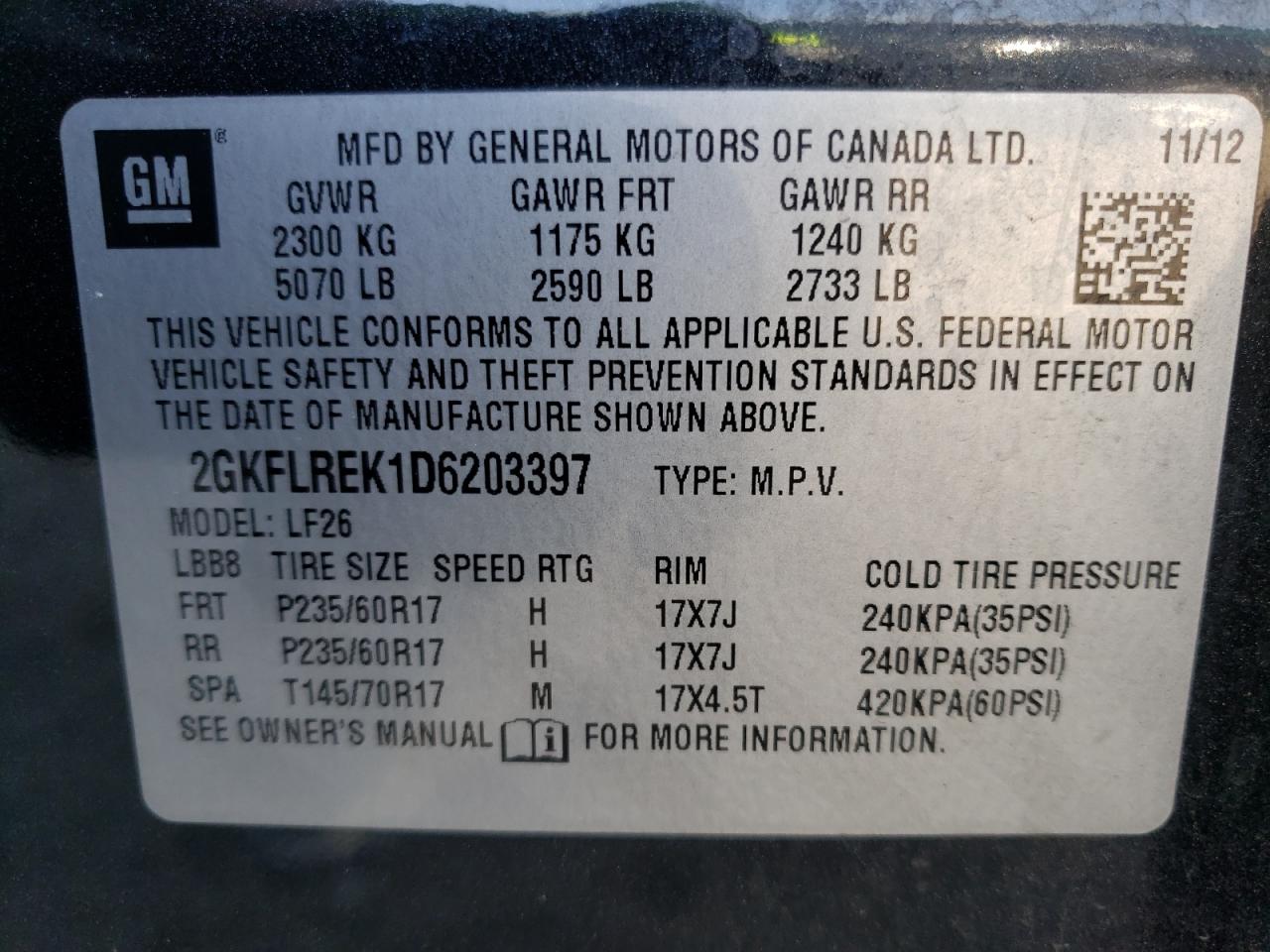 Photo 10 from auction – 2013 GMC TERRAIN SL with VIN 2GKFLREK1D6203397