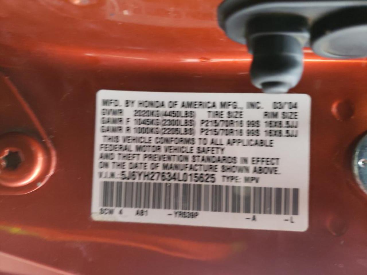 Photo 10 from auction – 2004 HONDA ELEMENT EX with VIN 5J6YH27634L015625
