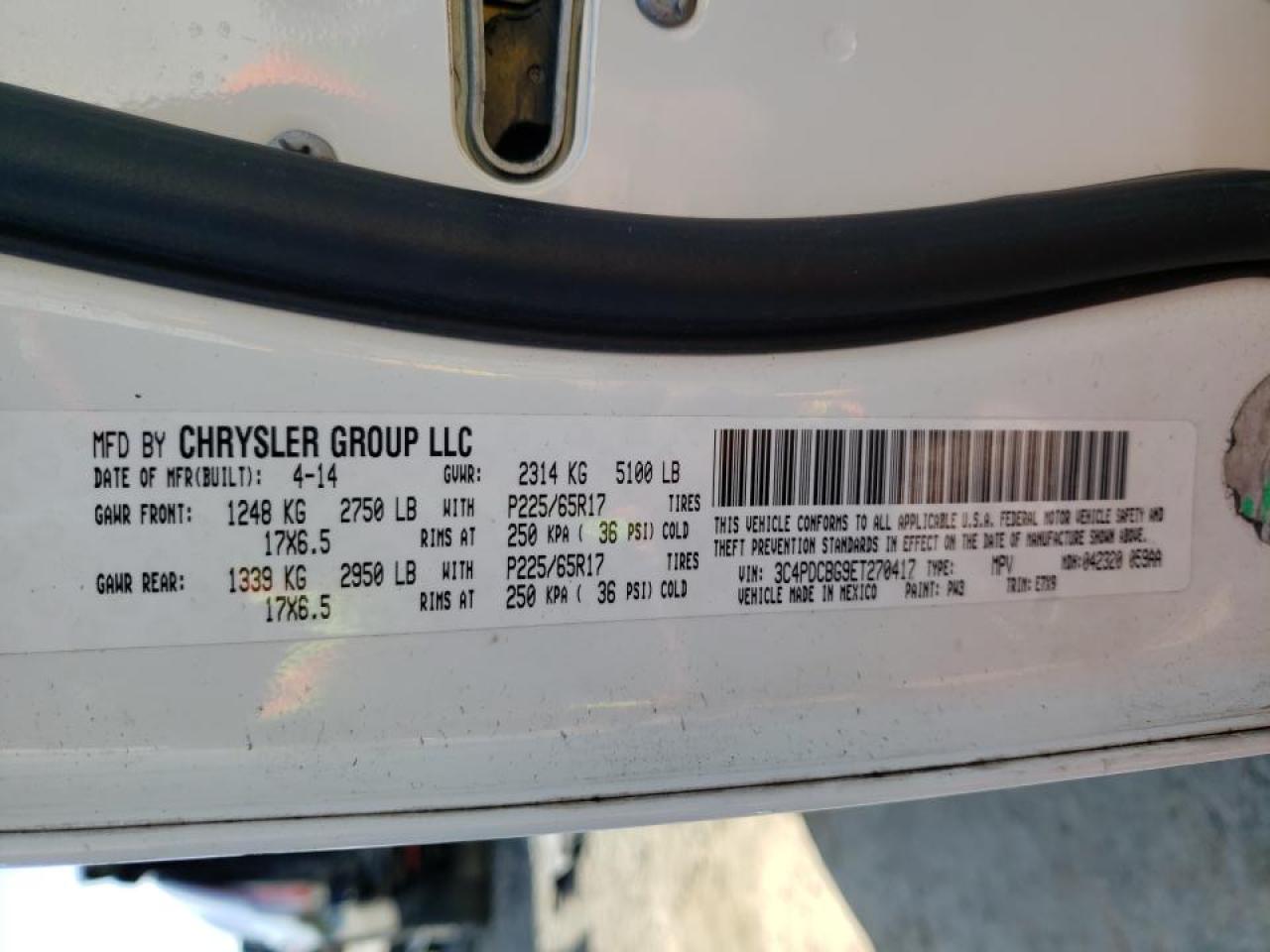 Photo 10 from auction – 2014 DODGE JOURNEY SX with VIN 3C4PDCBG9ET270417