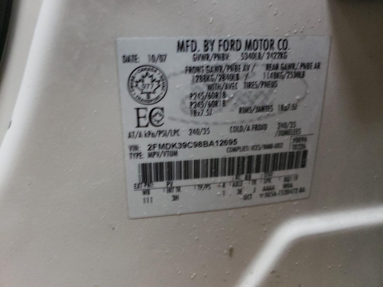 Photo 10 from auction – 2008 FORD EDGE LIMIT with VIN 2FMDK39C98BA12695