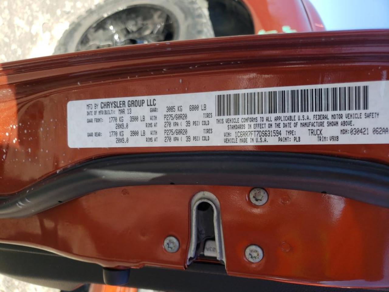 Photo 10 from auction – 2013 RAM 1500 ST with VIN 1C6RR7FT7DS631594