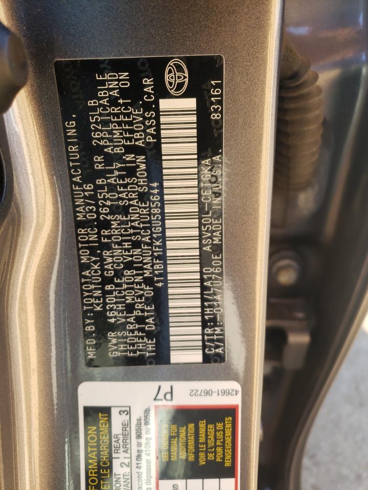 Photo 10 from auction – 2016 TOYOTA CAMRY LE with VIN 4T1BF1FK1GU585644