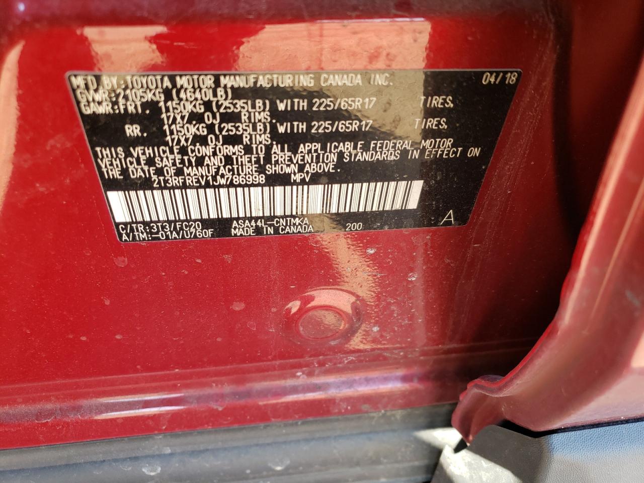 Photo 10 from auction – 2018 TOYOTA RAV4 ADVEN with VIN 2T3RFREV1JW786998