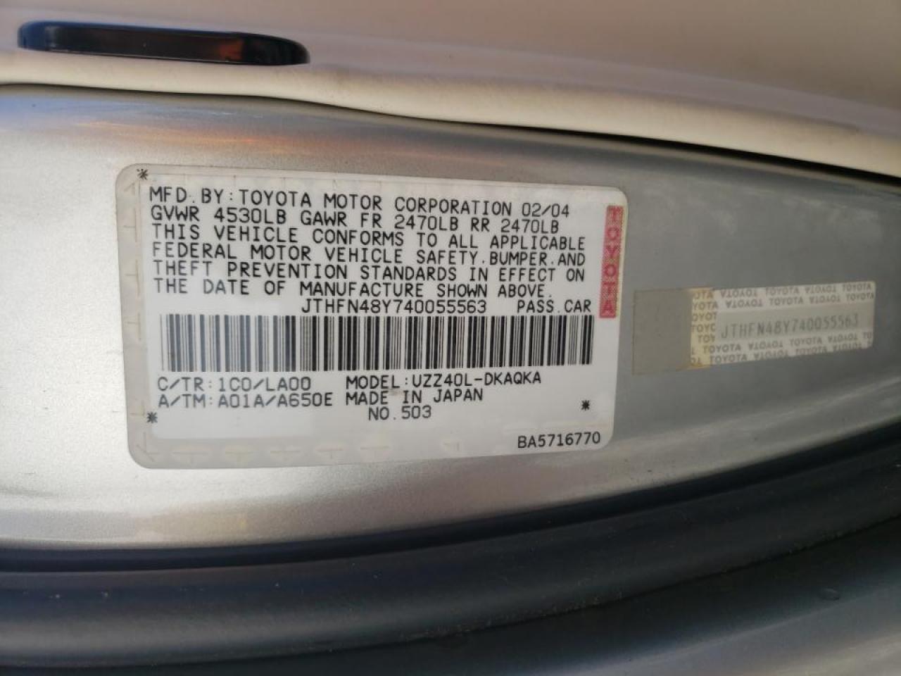 Фото 10 с аукциона – 2004 LEXUS SC 430 с VIN JTHFN48Y740055563