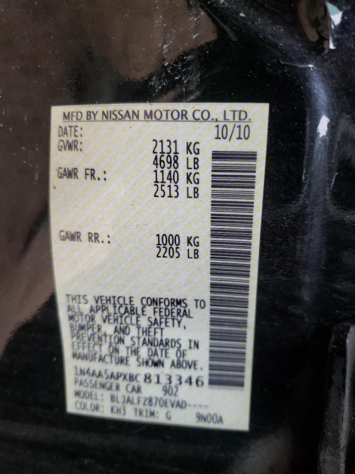 Photo 10 from auction – 2011 NISSAN MAXIMA S with VIN 1N4AA5APXBC813346