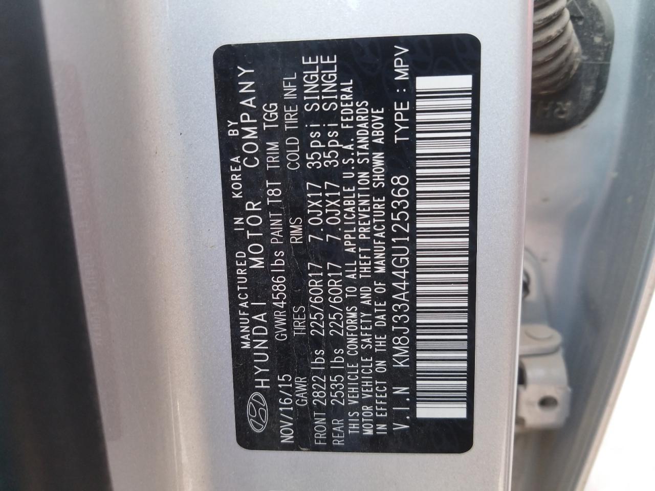 Photo 10 from auction – 2016 HYUNDAI TUCSON LIM with VIN KM8J33A44GU125368