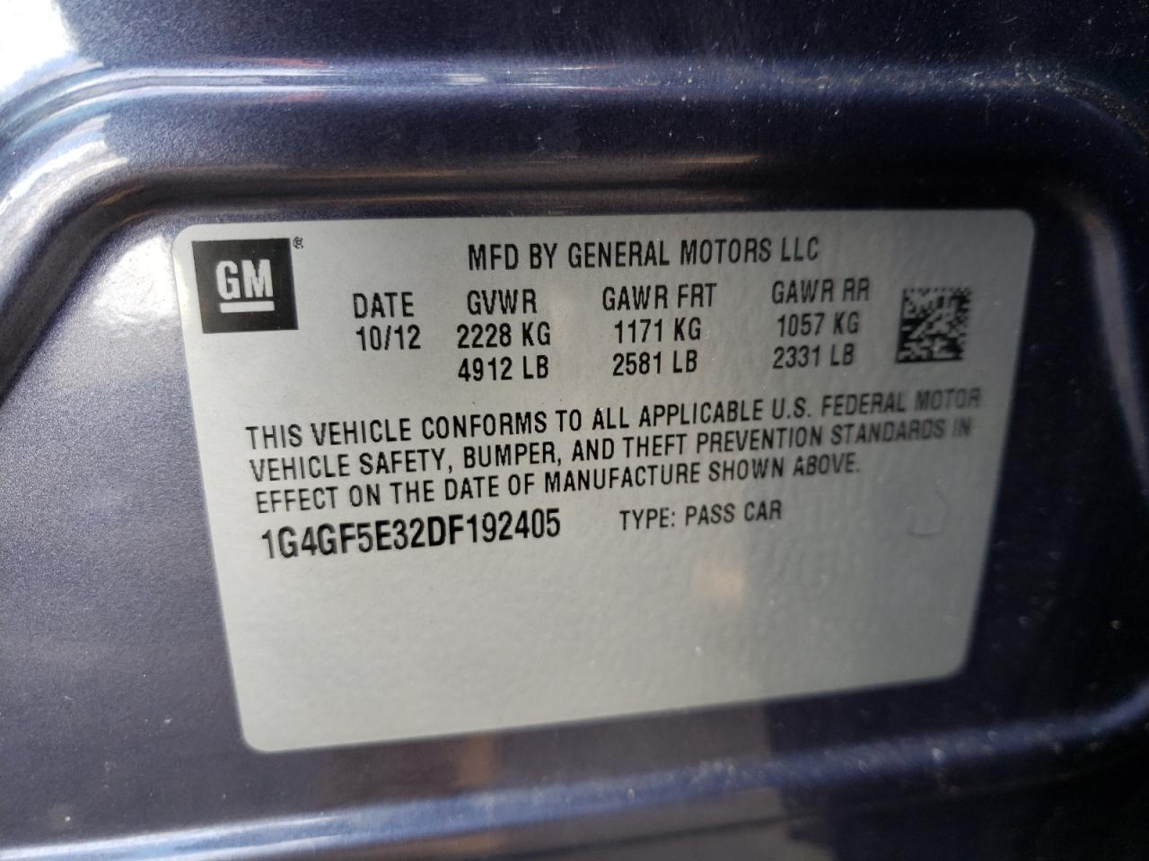 Photo 10 from auction – 2013 BUICK LACROSSE P with VIN 1G4GF5E32DF192405