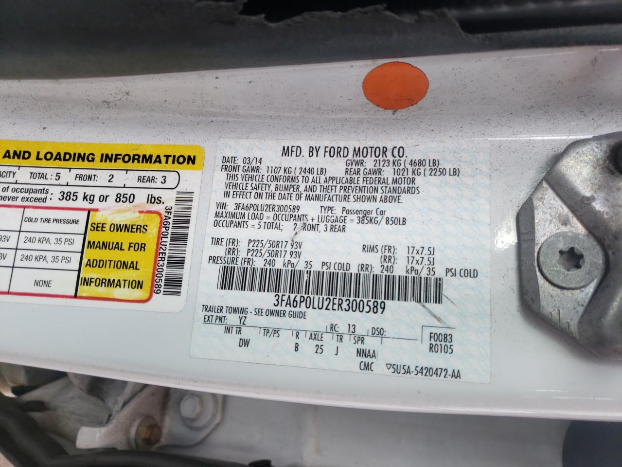 Photo 10 from auction – 2014 FORD FUSION SE with VIN 3FA6P0LU2ER300589