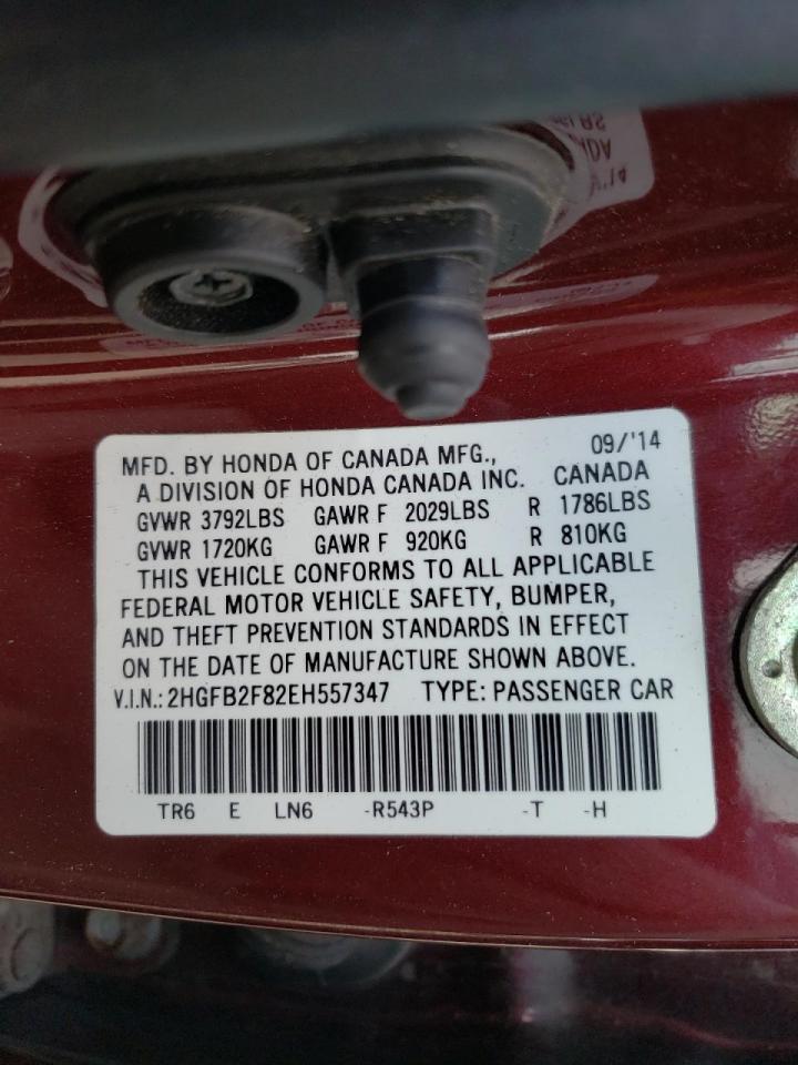 Photo 10 from auction – 2014 HONDA CIVIC EX with VIN 2HGFB2F82EH557347