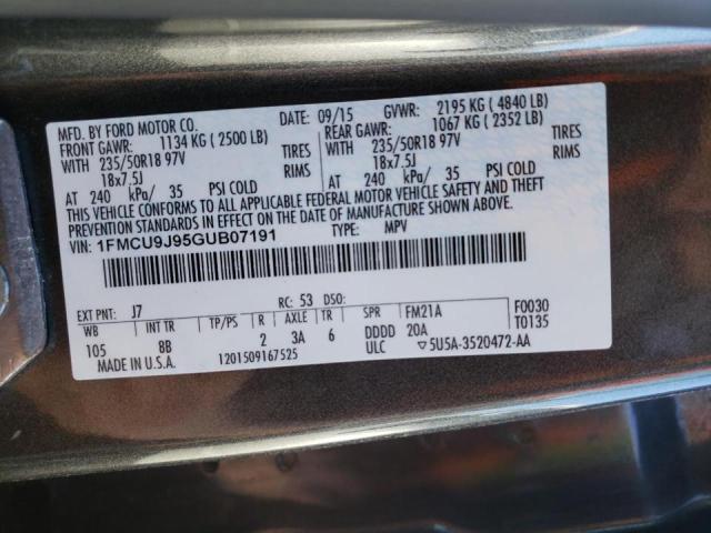 Photo 10 from auction – 2016 FORD ESCAPE TIT with VIN 1FMCU9J95GUB07191