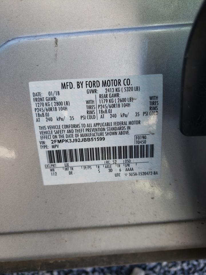 Photo 10 from auction – 2018 FORD EDGE SEL with VIN 2FMPK3J92JBB51599