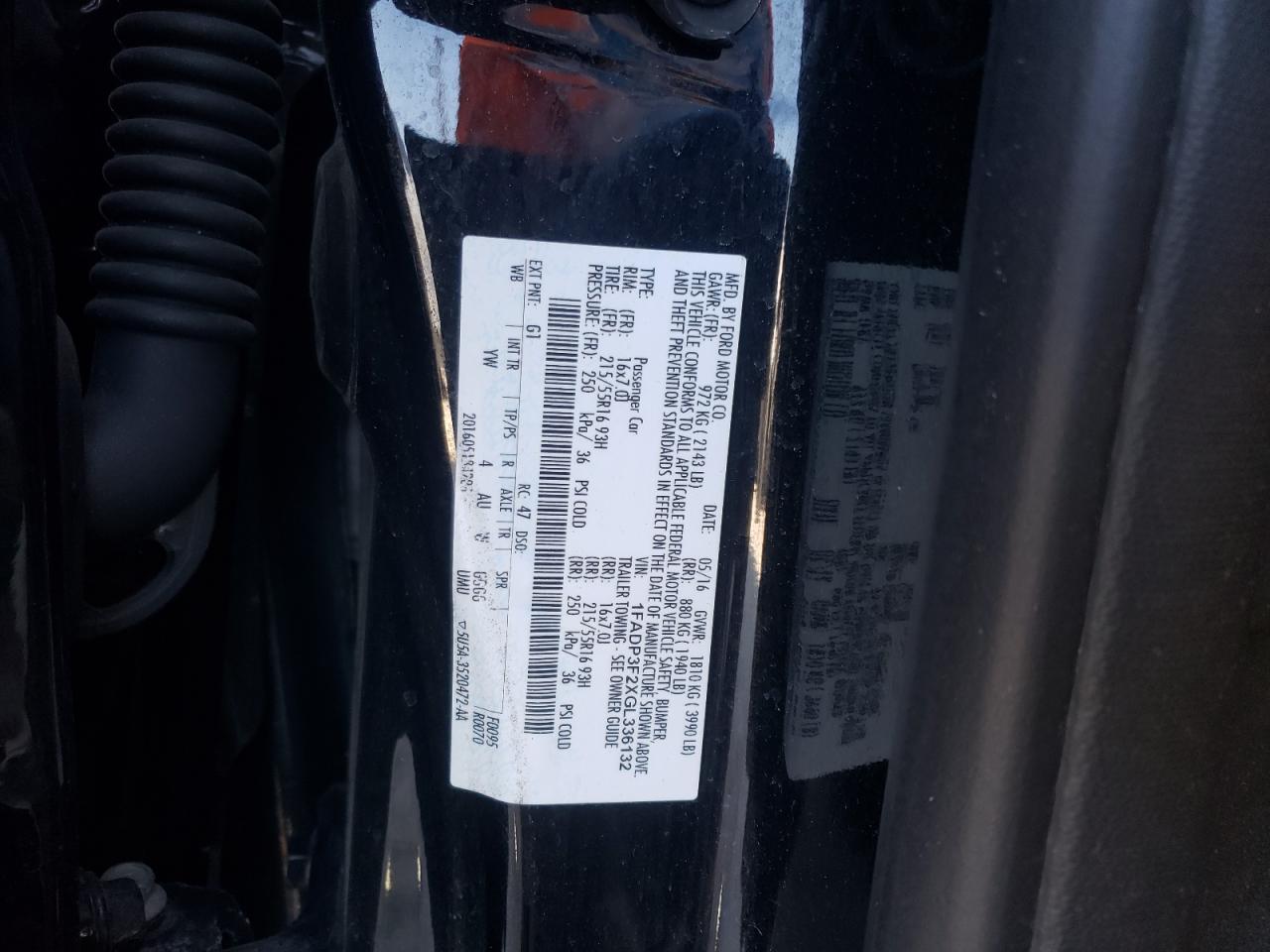 Photo 10 from auction – 2016 FORD FOCUS SE with VIN 1FADP3F2XGL336132