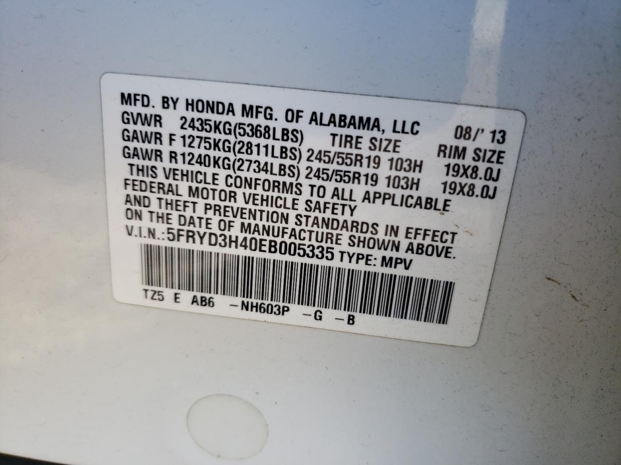 Photo 10 from auction – 2014 ACURA MDX TECHNO with VIN 5FRYD3H40EB005335