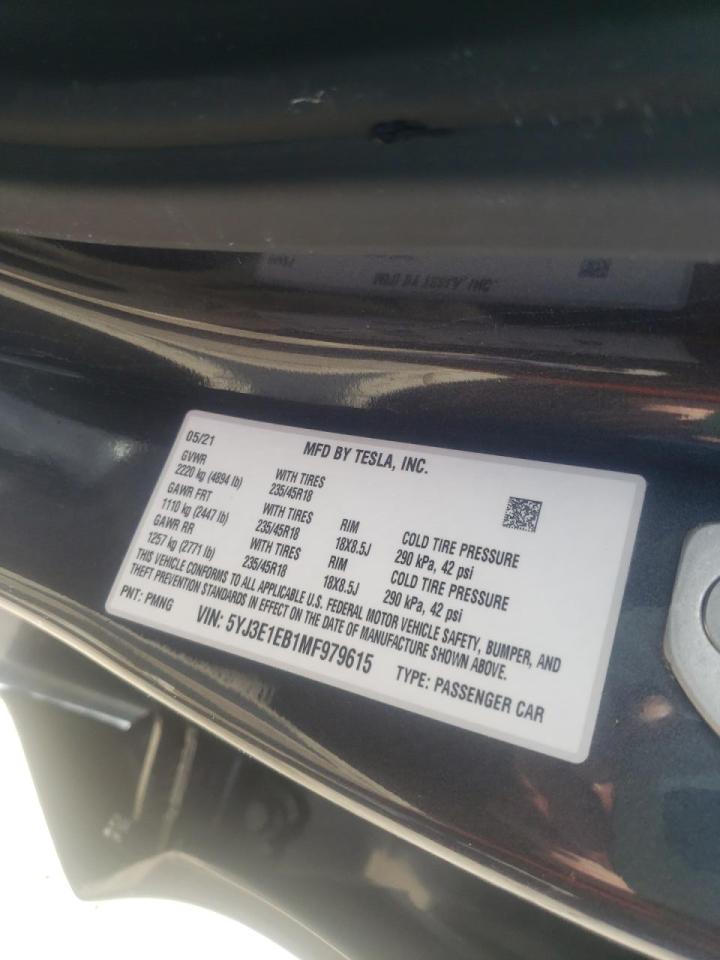 Photo 10 from auction – 2021 TESLA MODEL 3 with VIN 5YJ3E1EB1MF979615